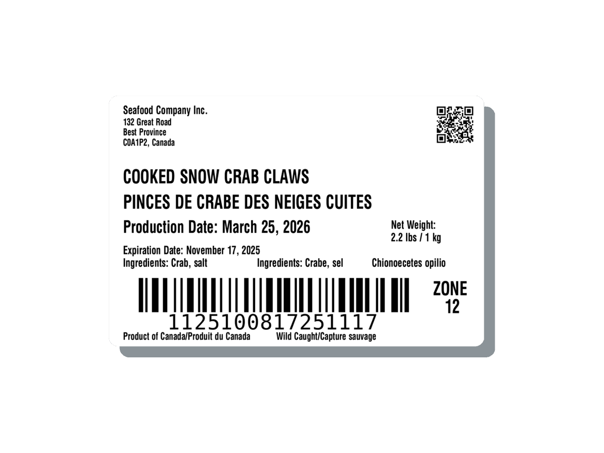 Product traceability label showing batch and ingredient details